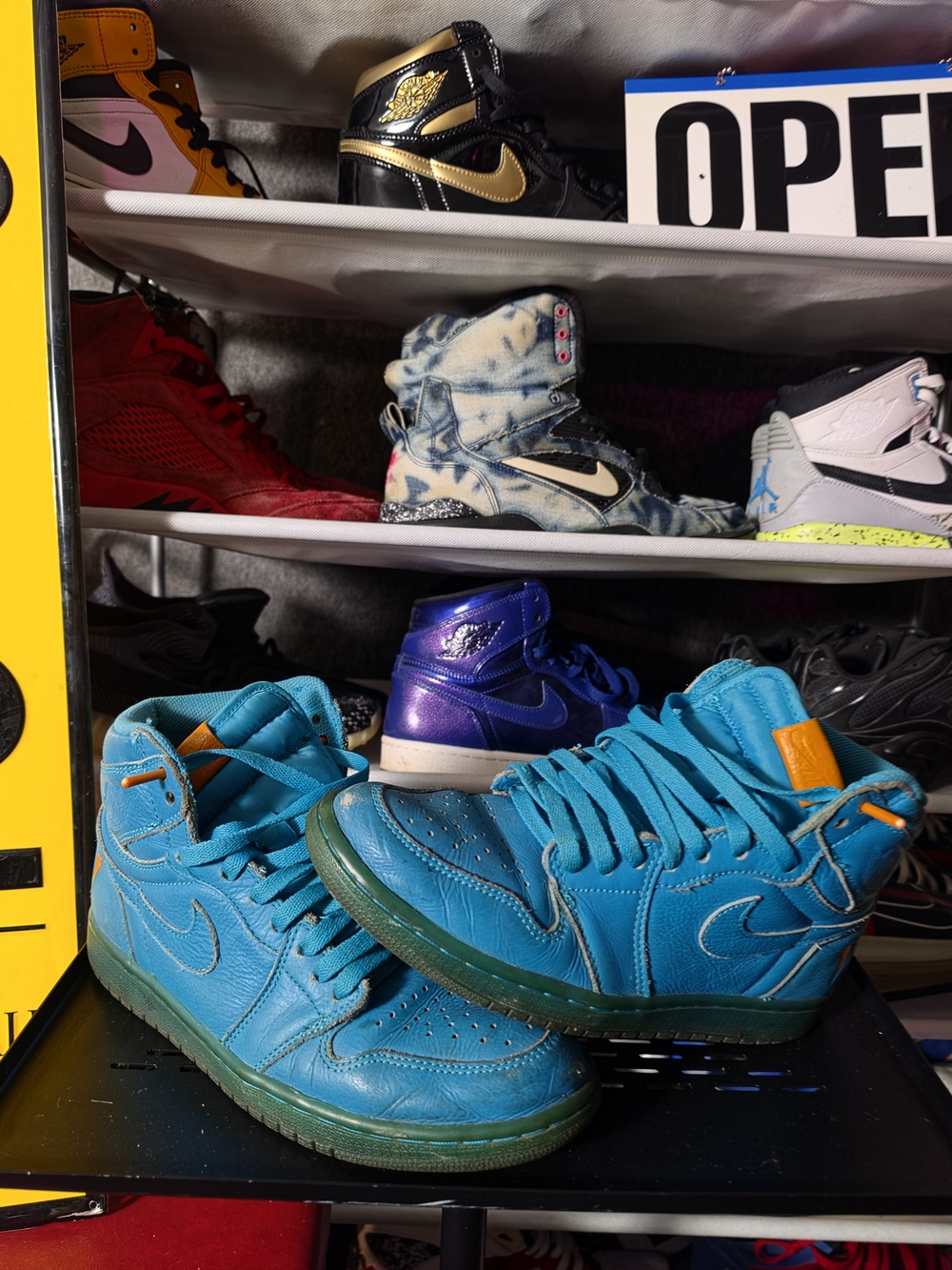 🔥 Nike Jordan 1 X Gatorade Size 8 Blue Lagoon High-Top Sneakers Orange Lightnin